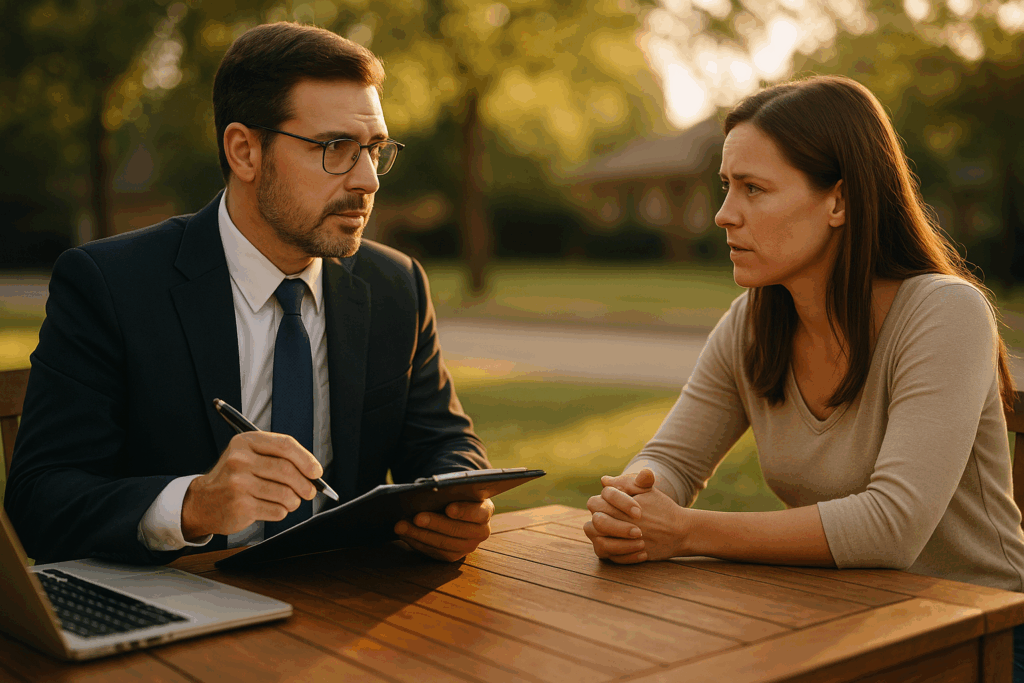 A family law attorney consulting with a parent about custody issues.