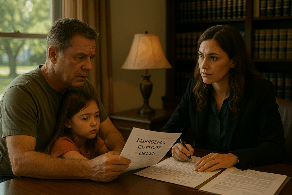 The process of filing for emergency custody orders in Texas, with relevant legal documents.