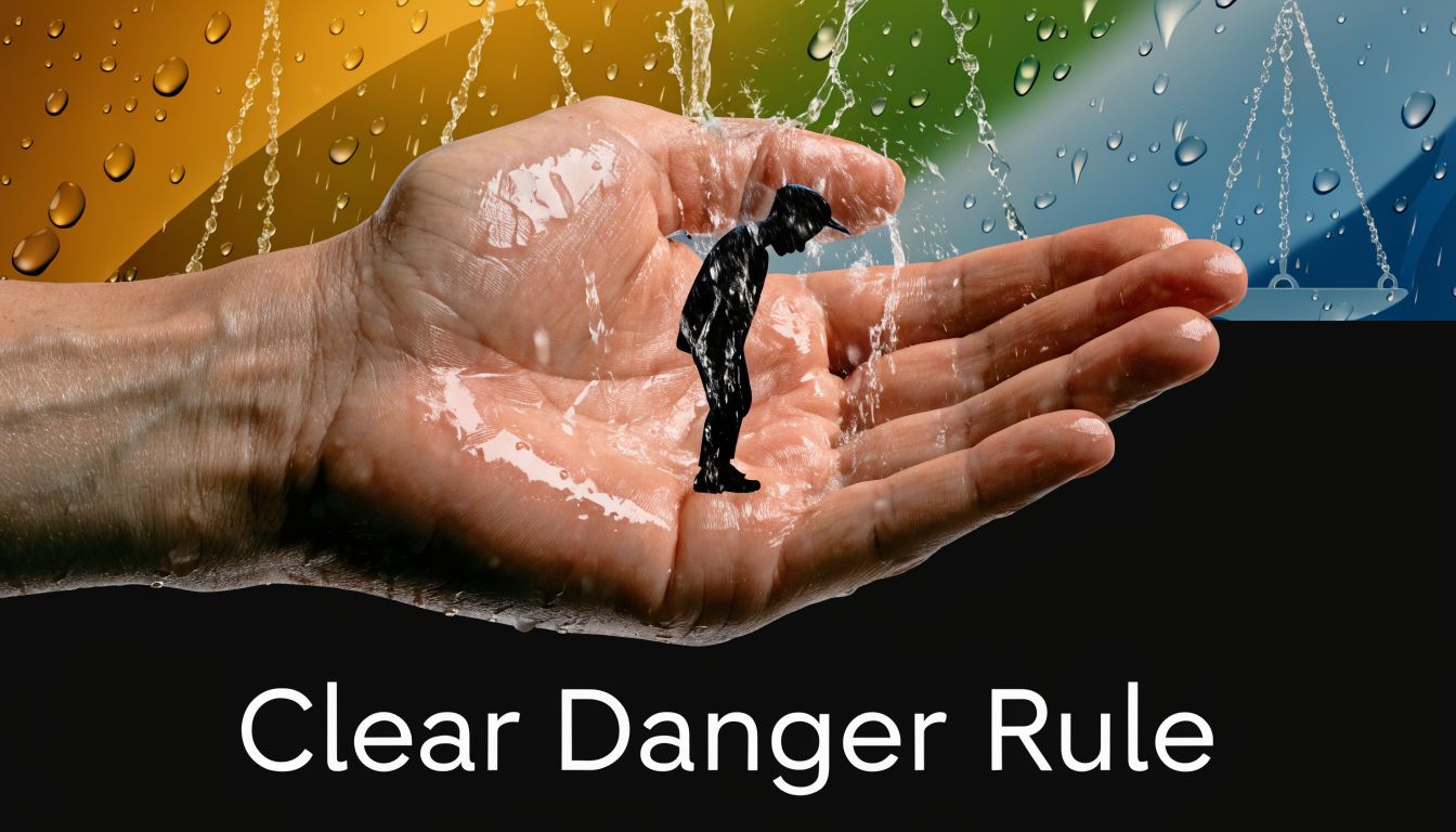 A small silhouette of a person standing in a human hand being showered by water drops.