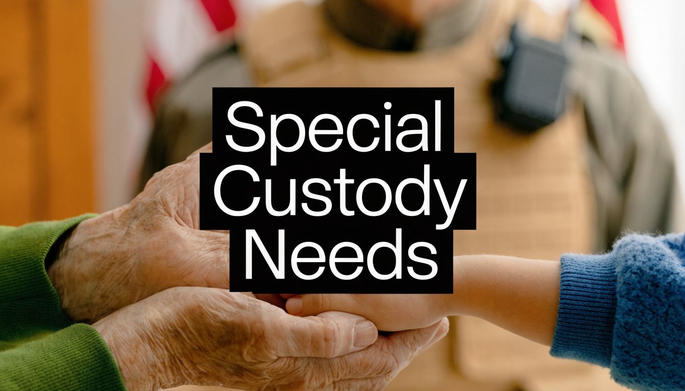 An elderly person holding the hand of a child, representing the sensitive nature of child custody arrangements.