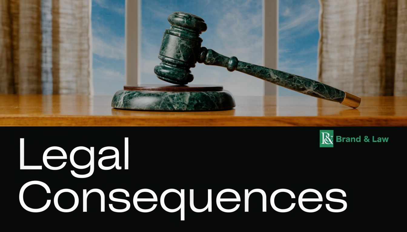 A marble gavel resting on a wooden surface against a window background with legal branding text.